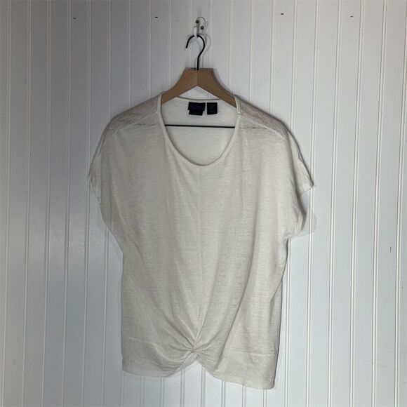 Rachel Rachel Roy 100% Linen Twist Front Tee Ivory White Sz M Boho Coastal Chic - Picture 3 of 8